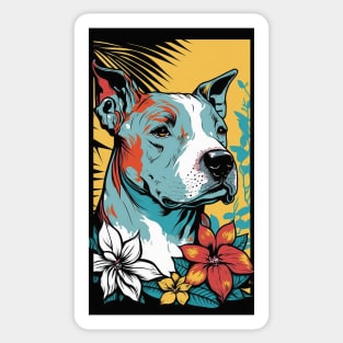 American Staffordshire Terrier PitBull Dog Vibrant Tropical Flower Tall Retro Vintage Digital Pop Art Portrait 3 Sticker